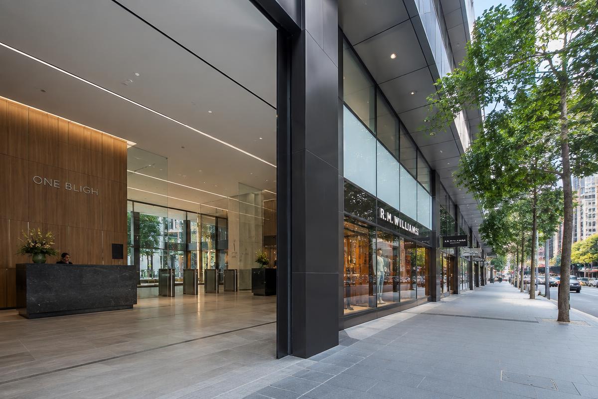 Commercial office lobby and retail street frontage (illustrative image)